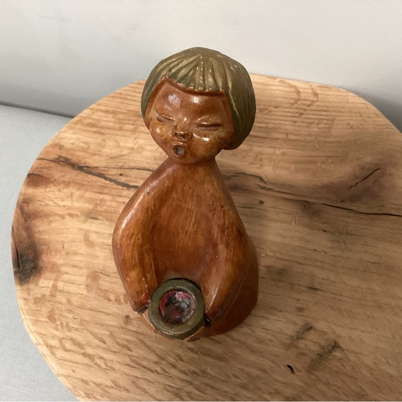 Vintage - Wood Carved Singing Angel Girl Figurine - Candle Holder - Decor - Picture 7 of 12